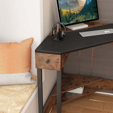 Triangle Computer Desk with Storage Shelf Corner Desk for Small Space